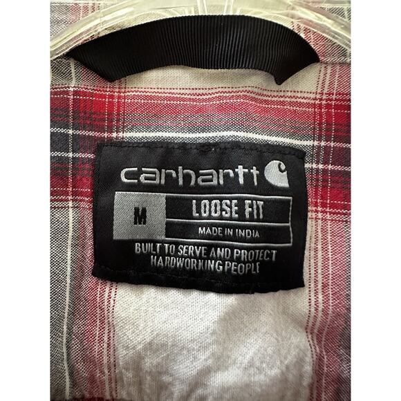 Carhartt Signature Red Plaid Button-up Shirt S/S Loose Fit Mens Sz Medium - Picture 10 of 11
